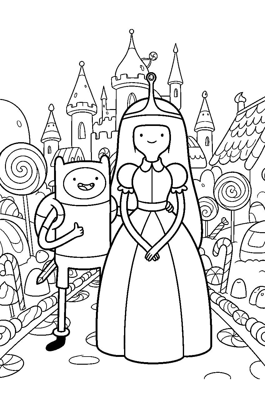 adventure time characters in candy kingdom line art