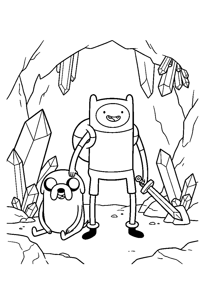 adventure time characters in crystal cave line art