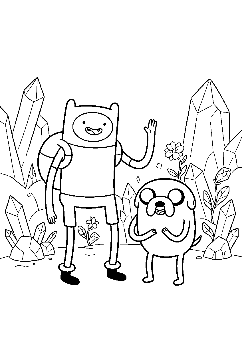 adventure time characters in crystal garden line art