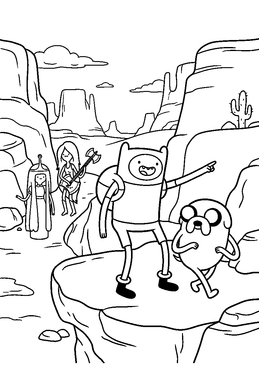 adventure time characters in desert canyon line art