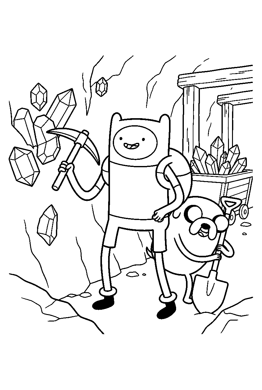 adventure time characters in gemstone mine line art