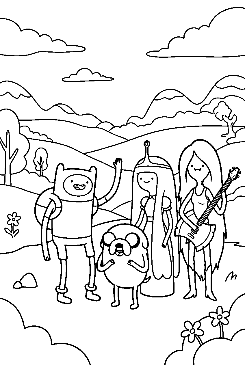 adventure time characters in hidden valley line art