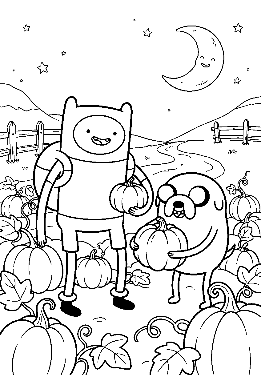 adventure time characters in pumpkin patch line art