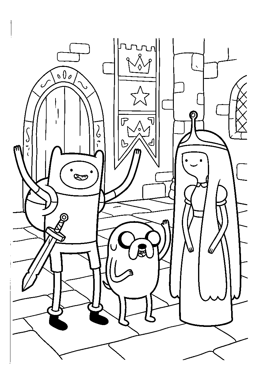 adventure time characters in royal castle line art