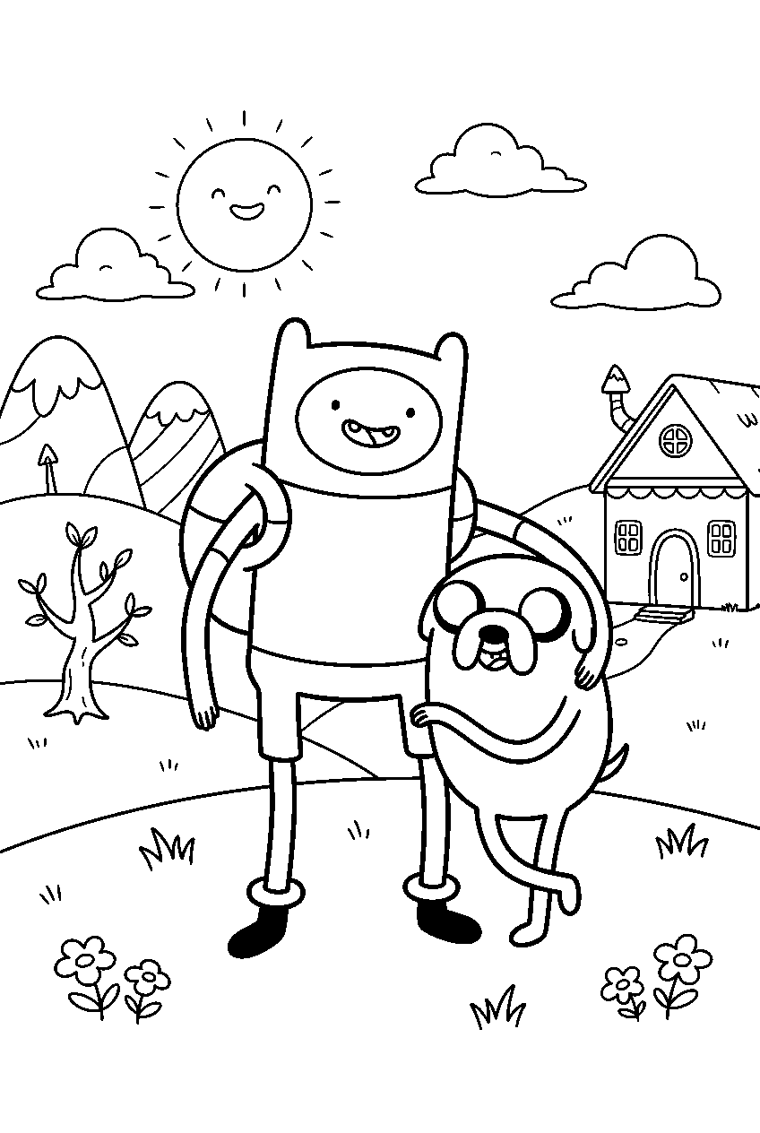 adventure time characters in sunny countryside line art