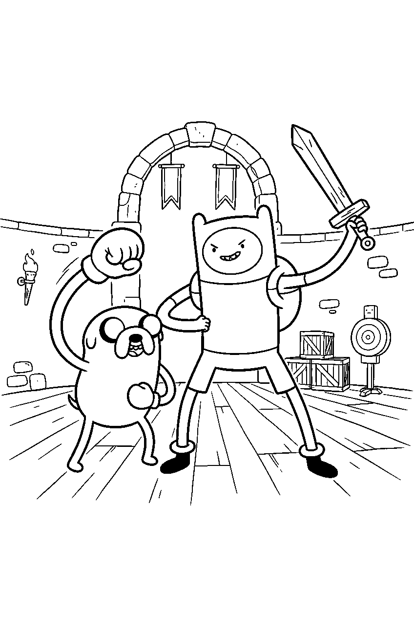 adventure time characters in training arena line art
