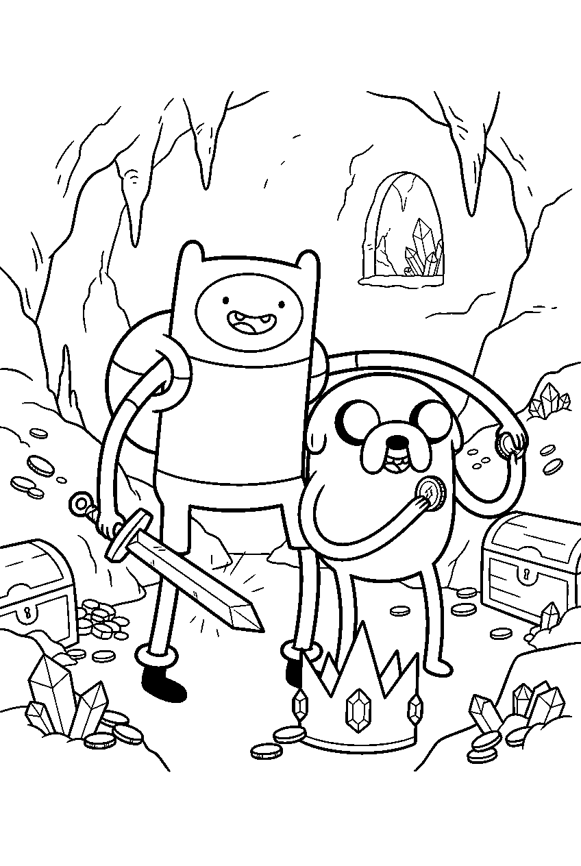 adventure time characters in treasure cave line art