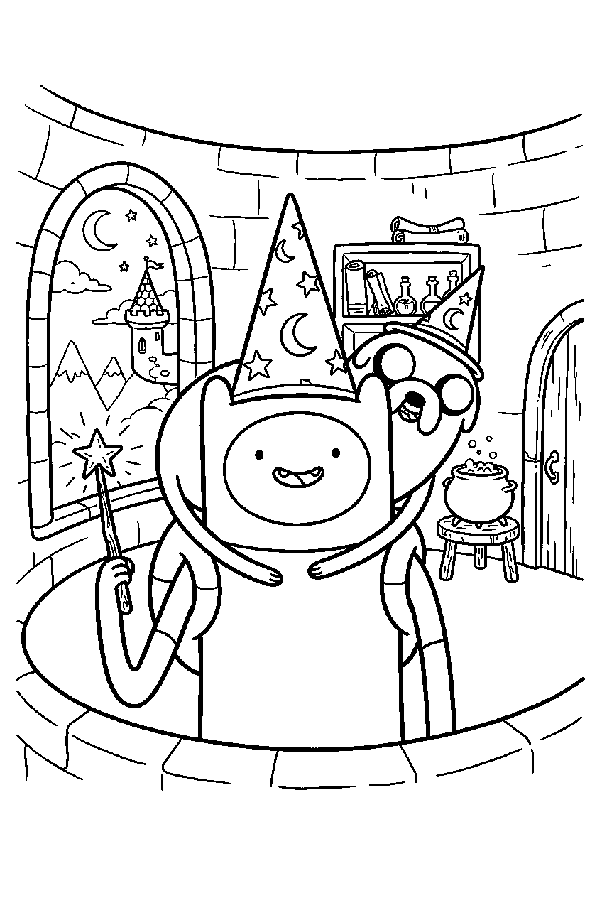 adventure time characters in wizard tower line art