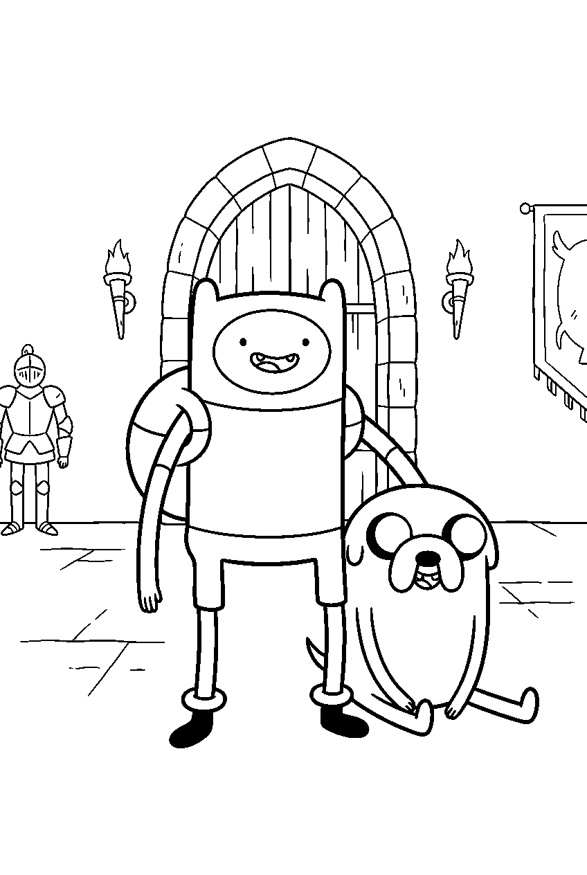 adventure time characters inside castle hall line art