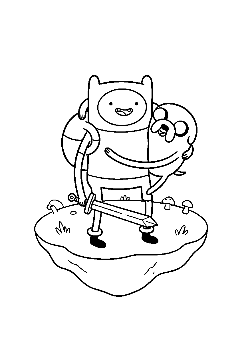 adventure time characters on floating island line art