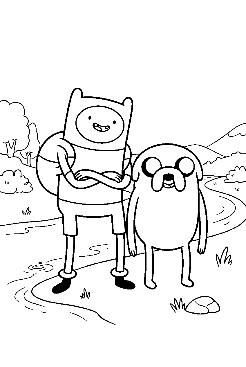 adventure time characters on riverbank line art