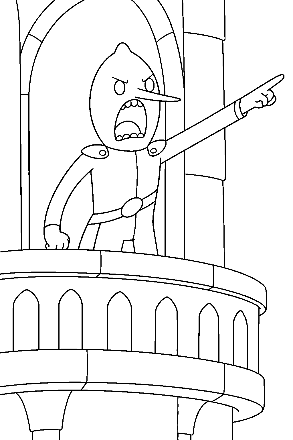 adventure time earl of lemongrab shouting from his castle balcony line art