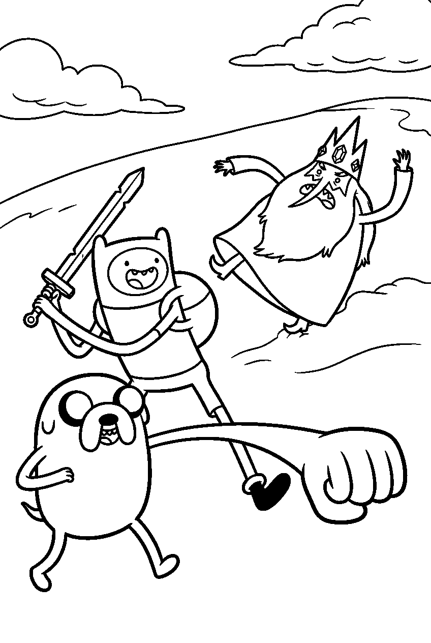 adventure time finn and jake fighting ice king line art