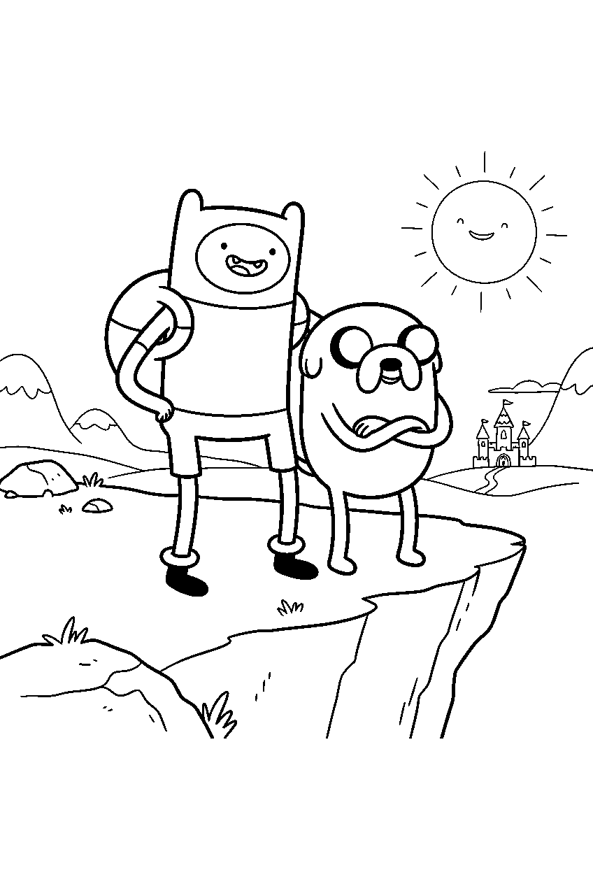 adventure time finn and jake on cliff line art