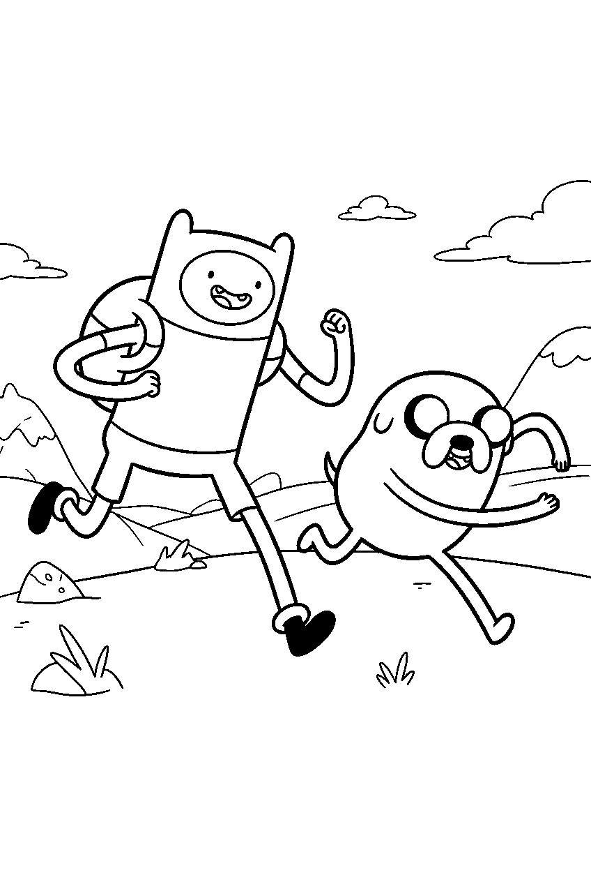 adventure time finn and jake running line art
