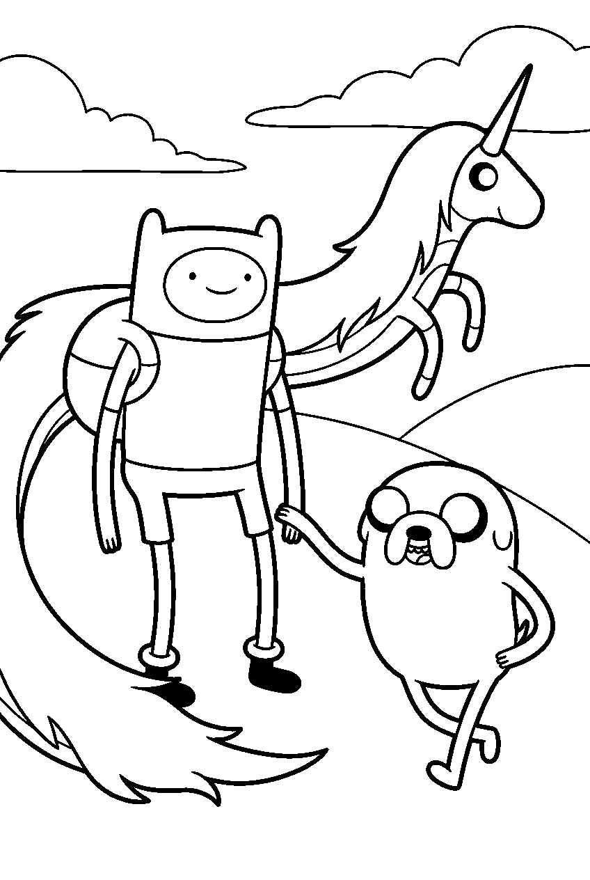 adventure time finn and jake with lady rainicorn line art