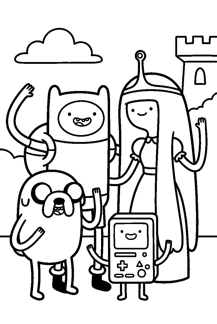 adventure time finn jake princess bubblegum and bmo line art