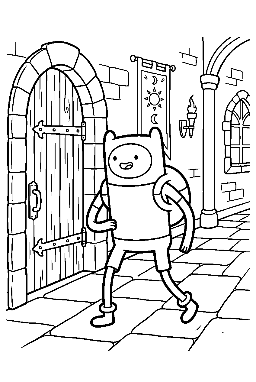 adventure time finn looking around in royal castle line art