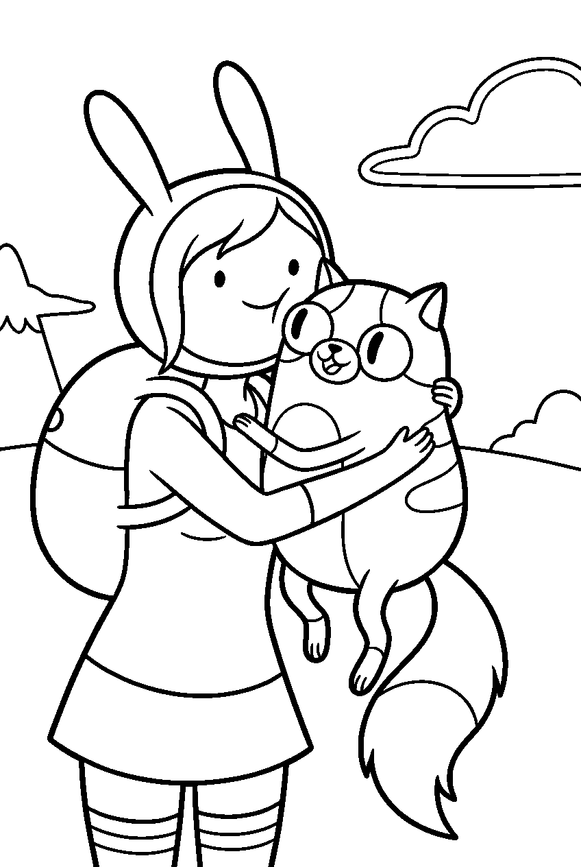 adventure time fionna and cake hugging line art