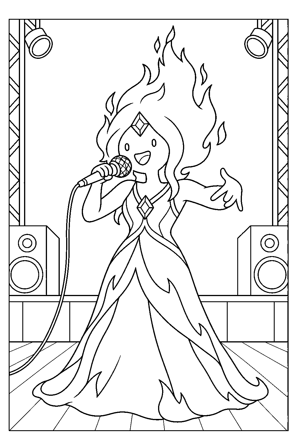 adventure time flame princess rapping into a microphone line art