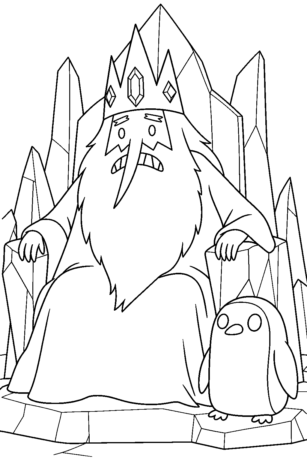 adventure time ice king sitting on his throne with gunter line art