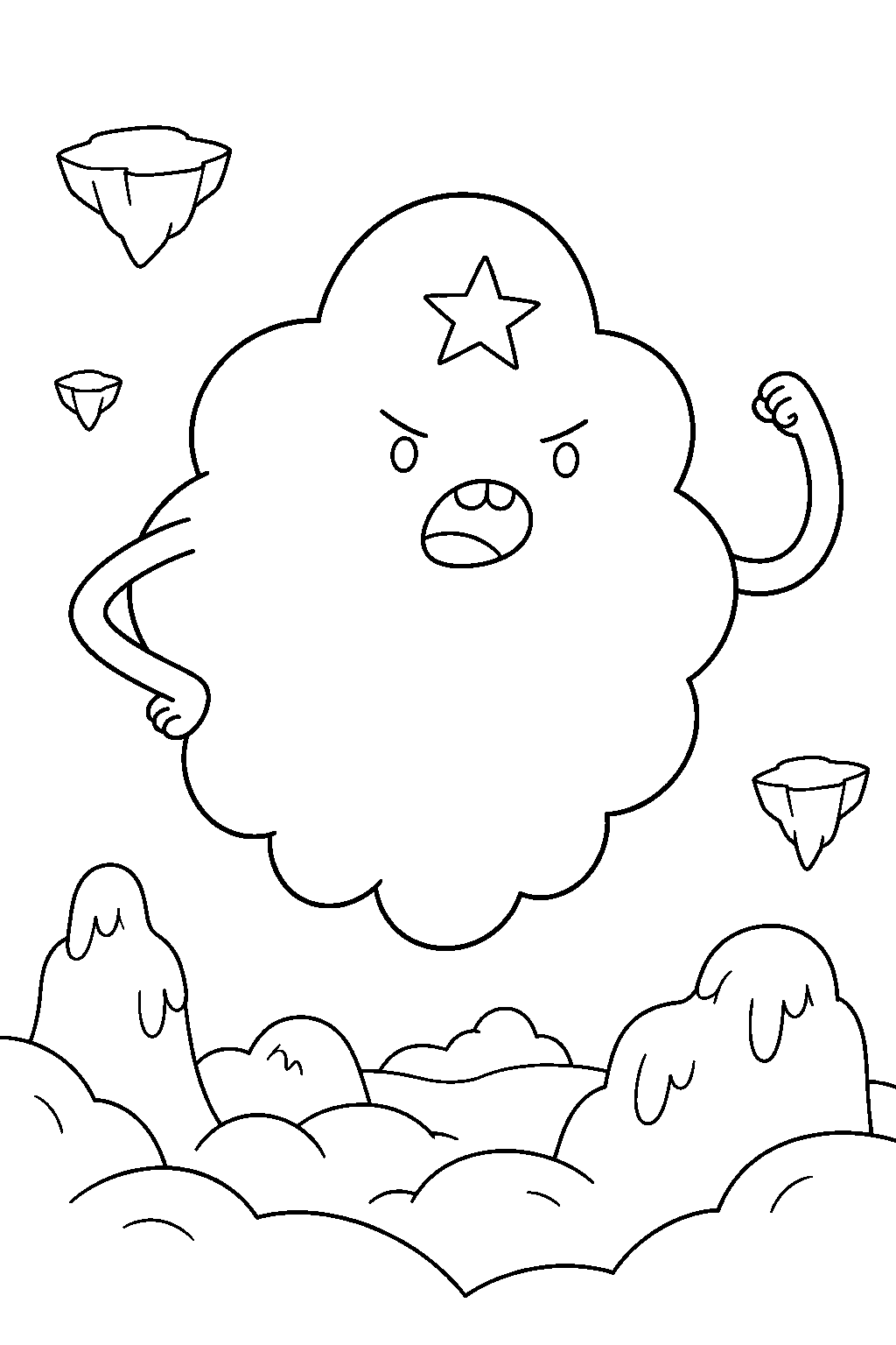 adventure time lumpy space princess floating above lumpy space line art