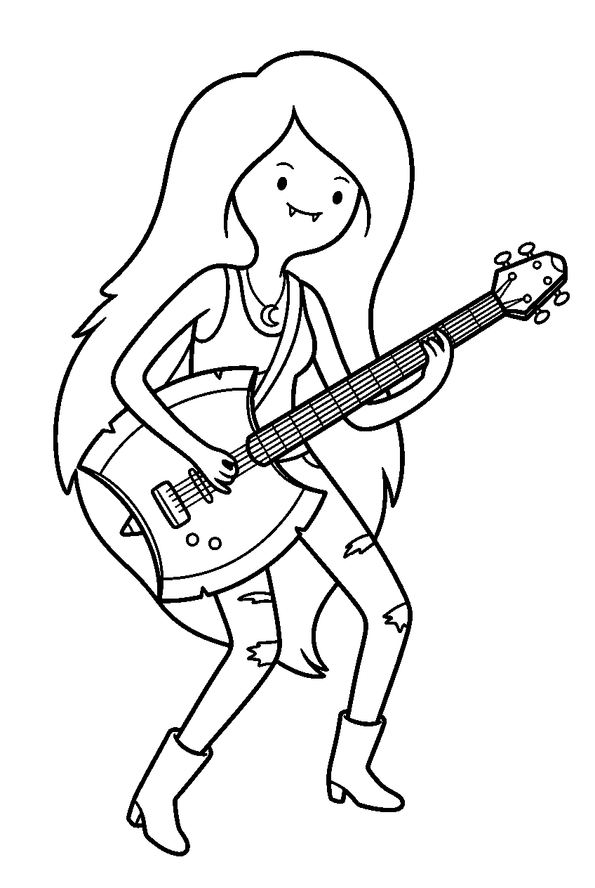 adventure time marceline playing bass guitar line art