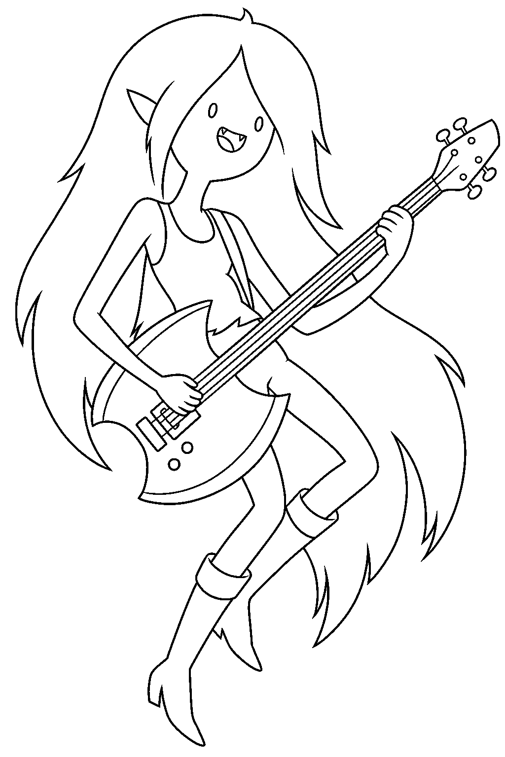 adventure time marceline the vampire queen playing her axe bass guitar line art