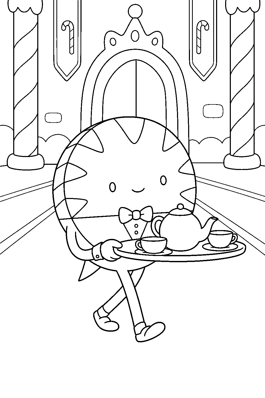 adventure time peppermint butler carrying a tea tray in the candy castle line art