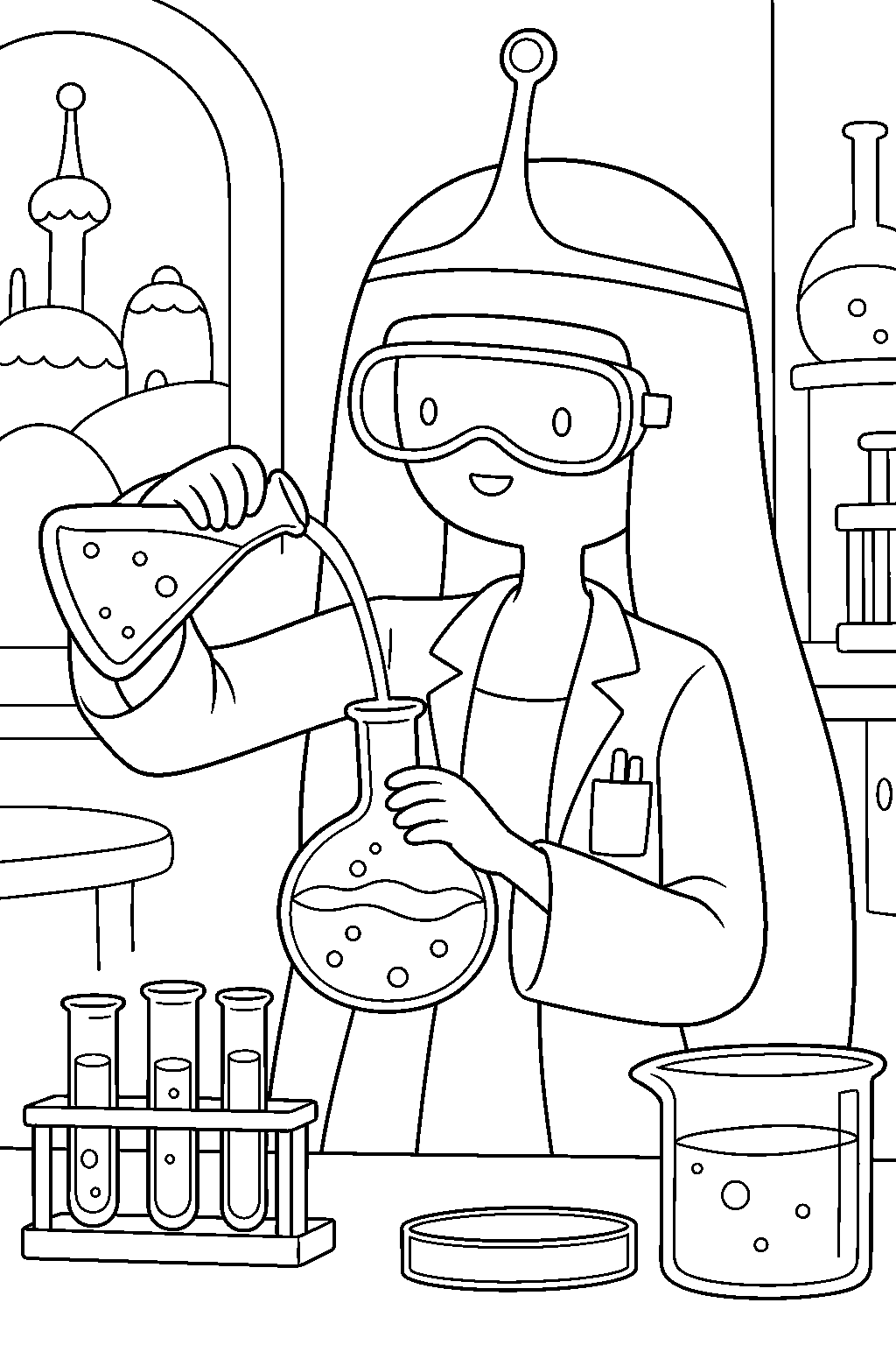 adventure time princess bubblegum mixing an experiment in her laboratory line art