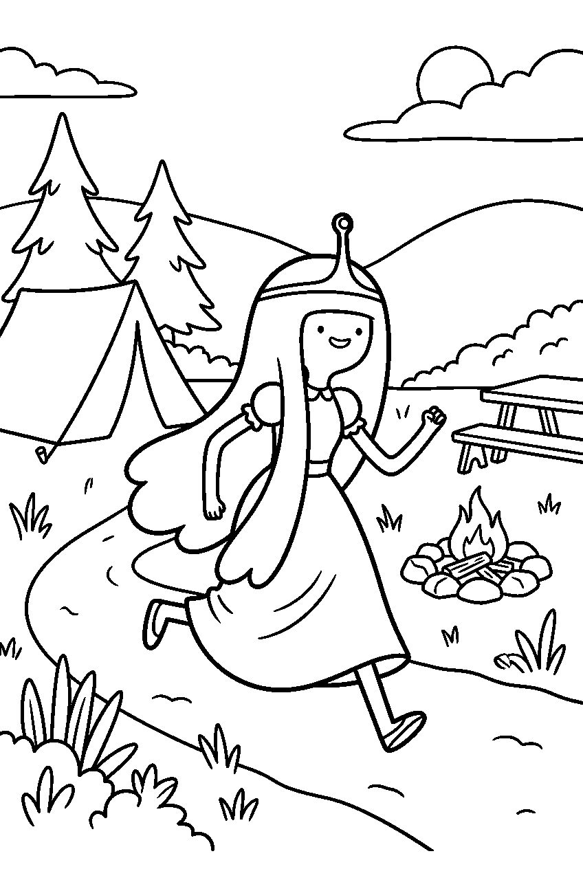 adventure time princess bubblegum running in peaceful campsite line art