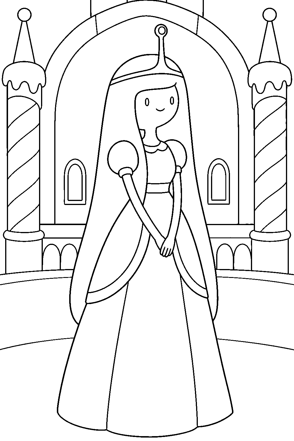 adventure time princess bubblegum wearing her royal gown in the candy castle line art