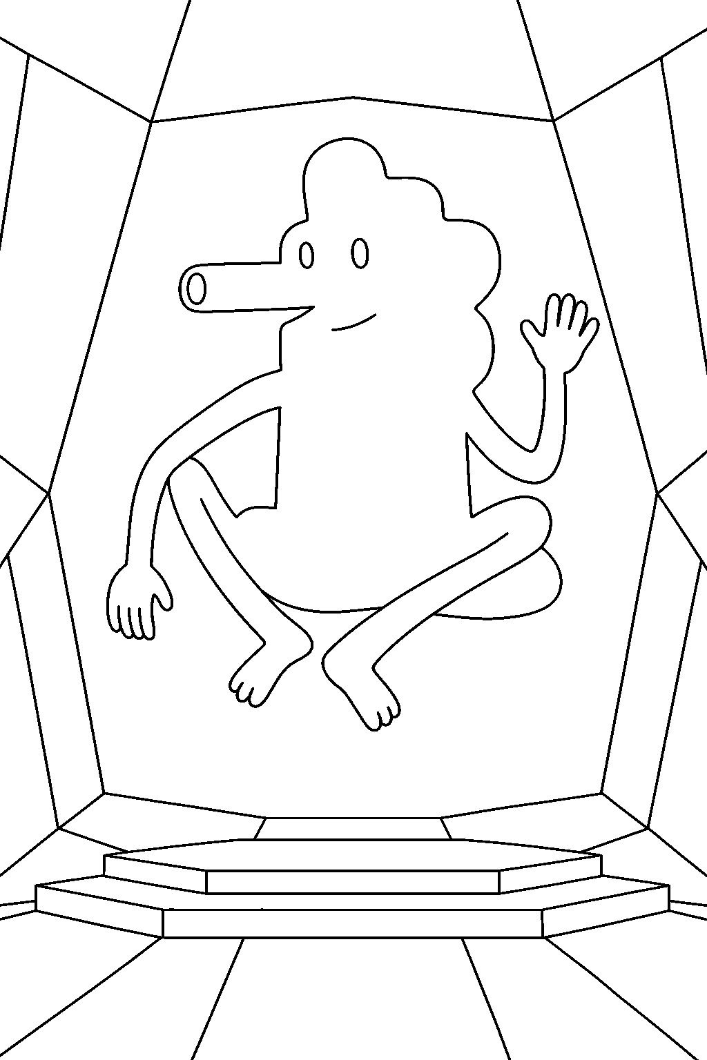 adventure time prismo appearing on the wall of the time room line art
