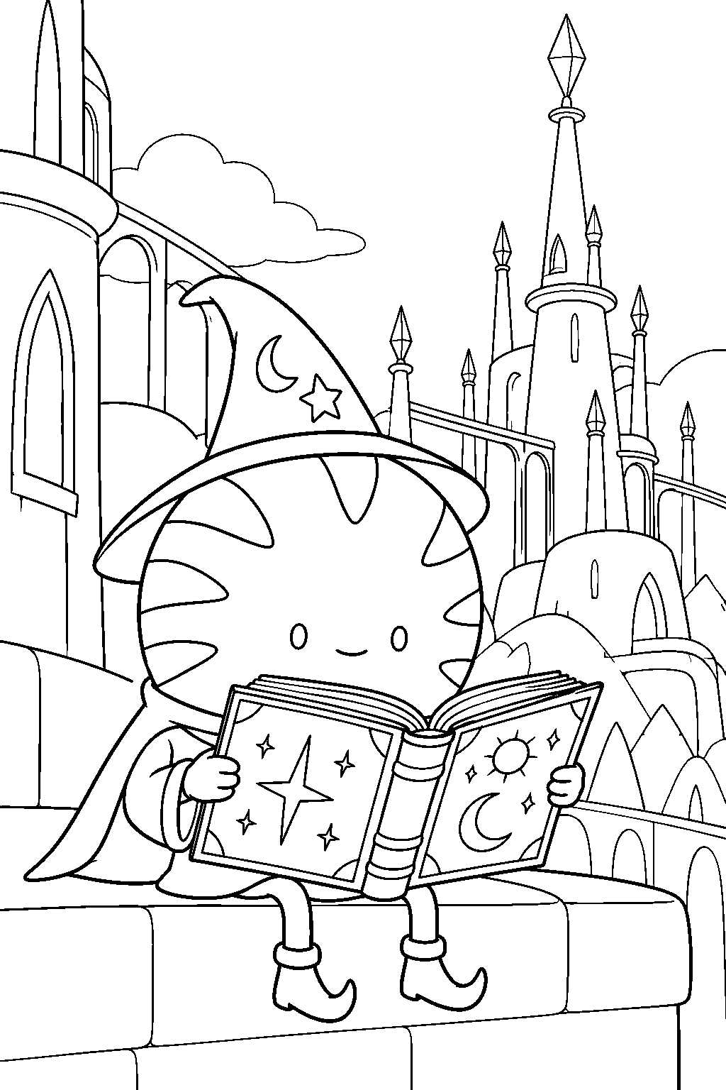 adventure time young peppermint butler reading a spell book at wizard city line art
