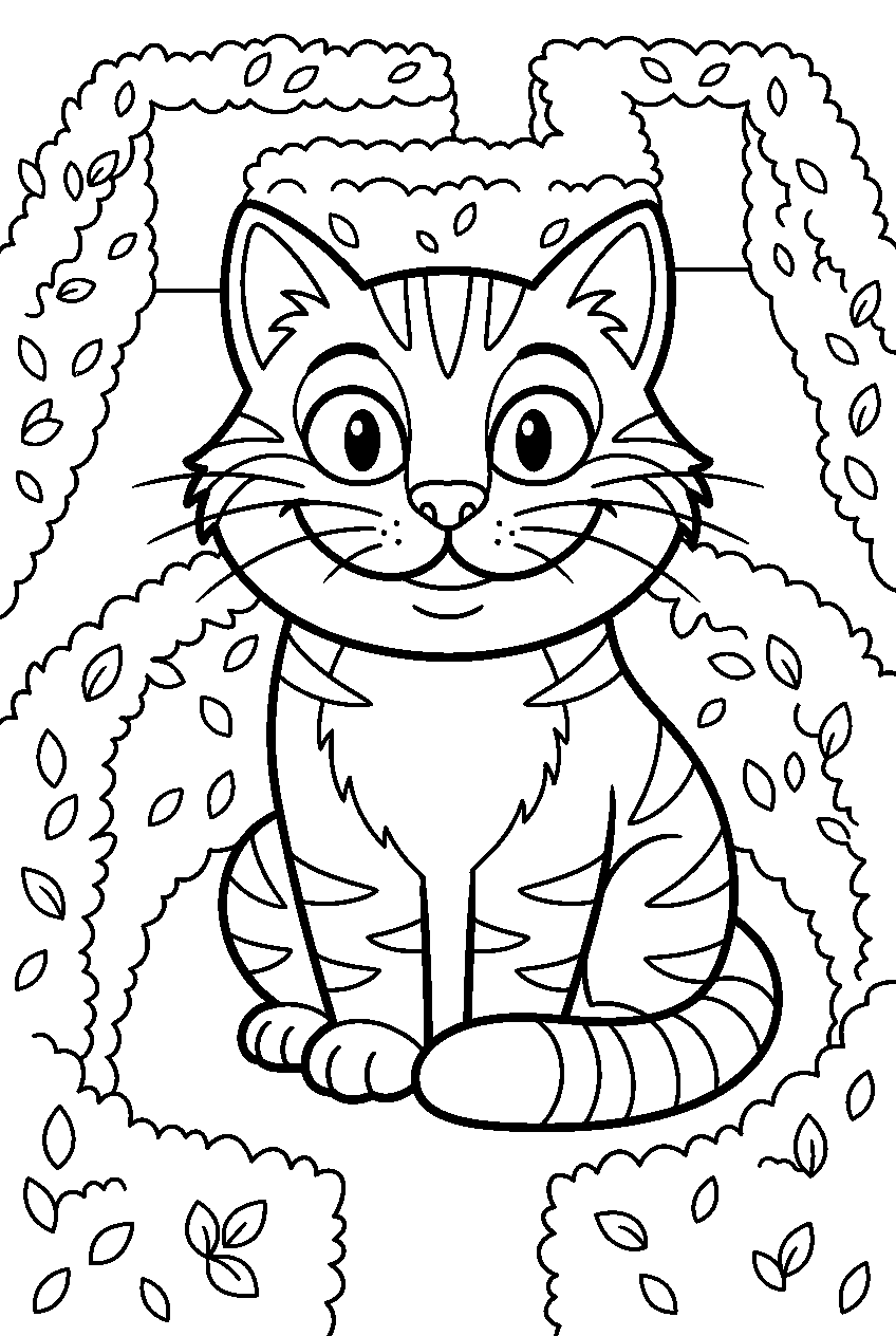 alice in wonderland cheshire cat in hedge maze line art