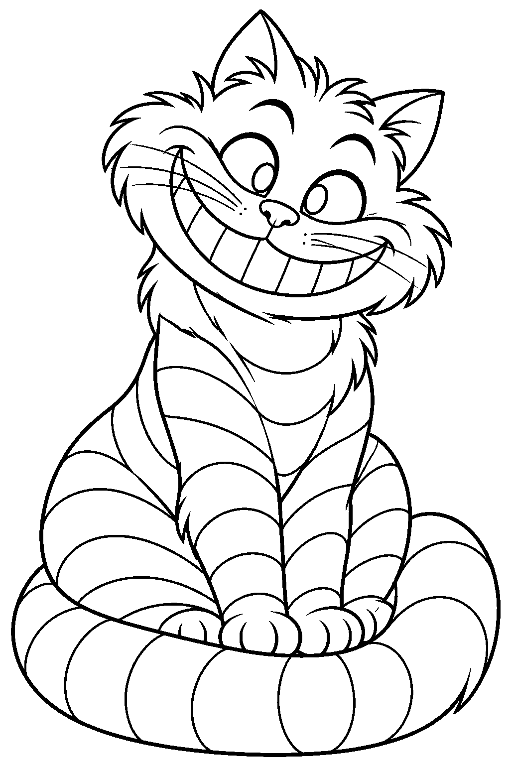Sandwing Siting Color In Free Printable Cheshire Cat Sitting with His Striped Tail Curled Around ...