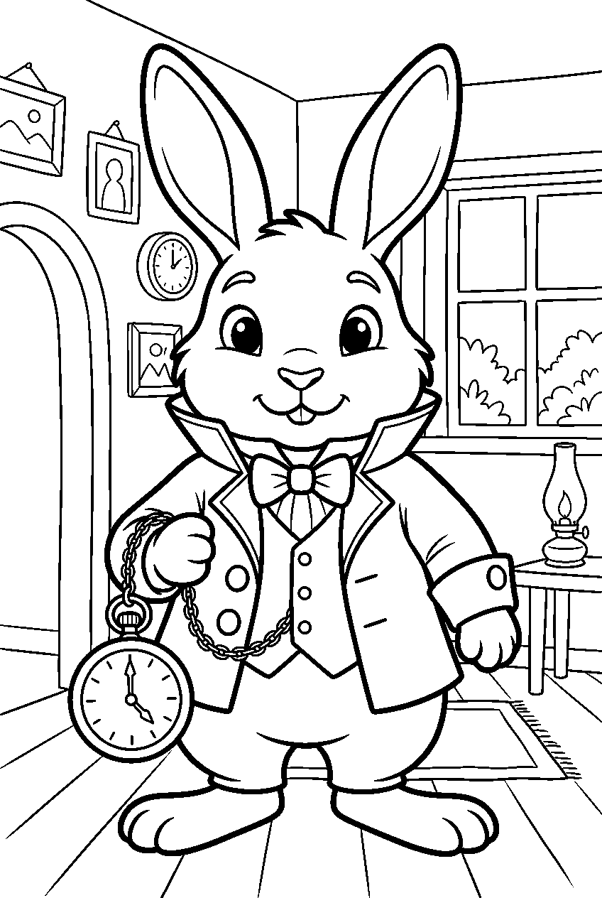 alice in wonderland white rabbit in white rabbit s house line art