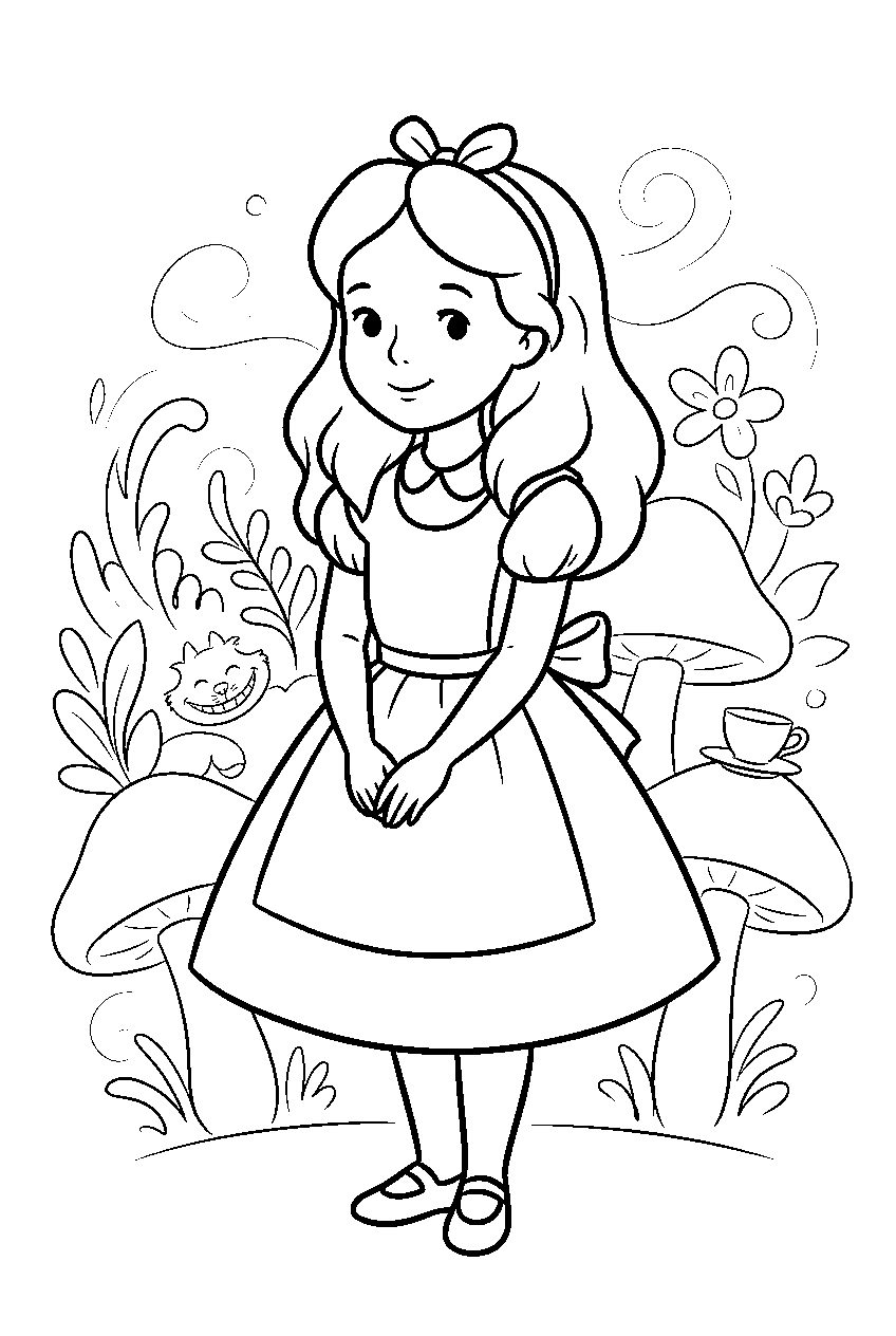 alice in wonderland in dreamland line art