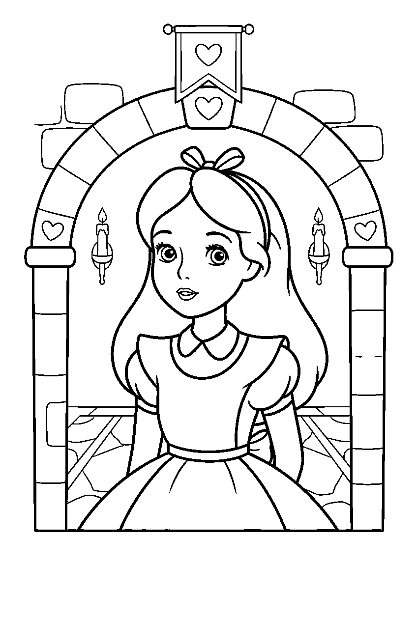 alice in wonderland in queen s castle line art