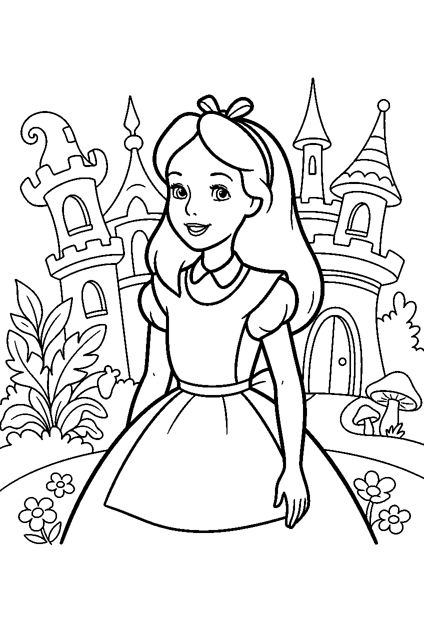 alice in wonderland in wonderland palace line art