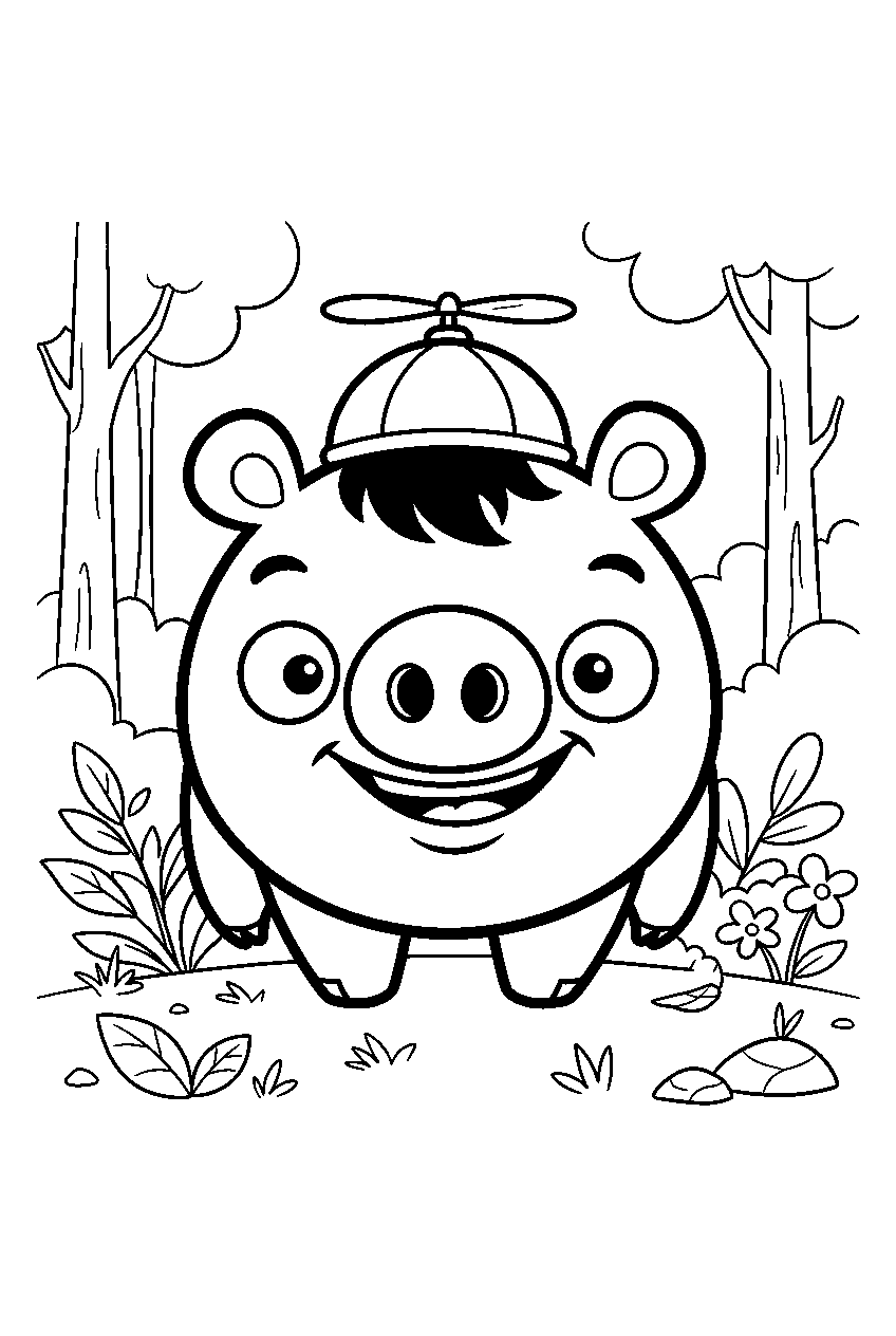 angry birds bad piggies in forest clearing line art