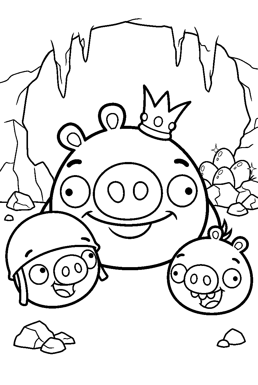 angry birds bad piggies in golden egg cave line art