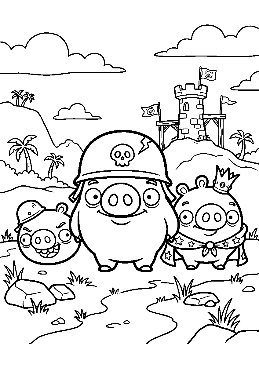 angry birds bad piggies on piggy island line art