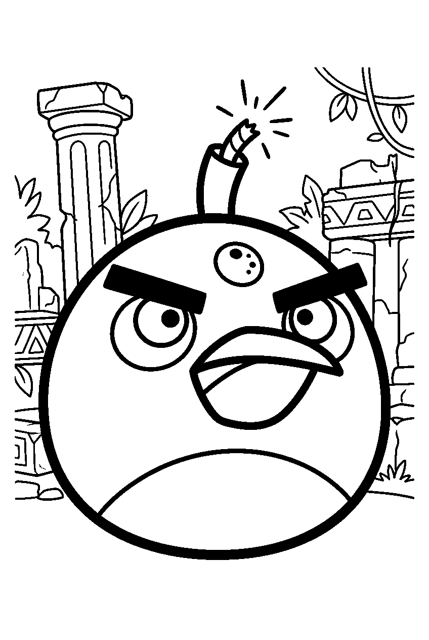 angry birds bomb in ancient ruins line art