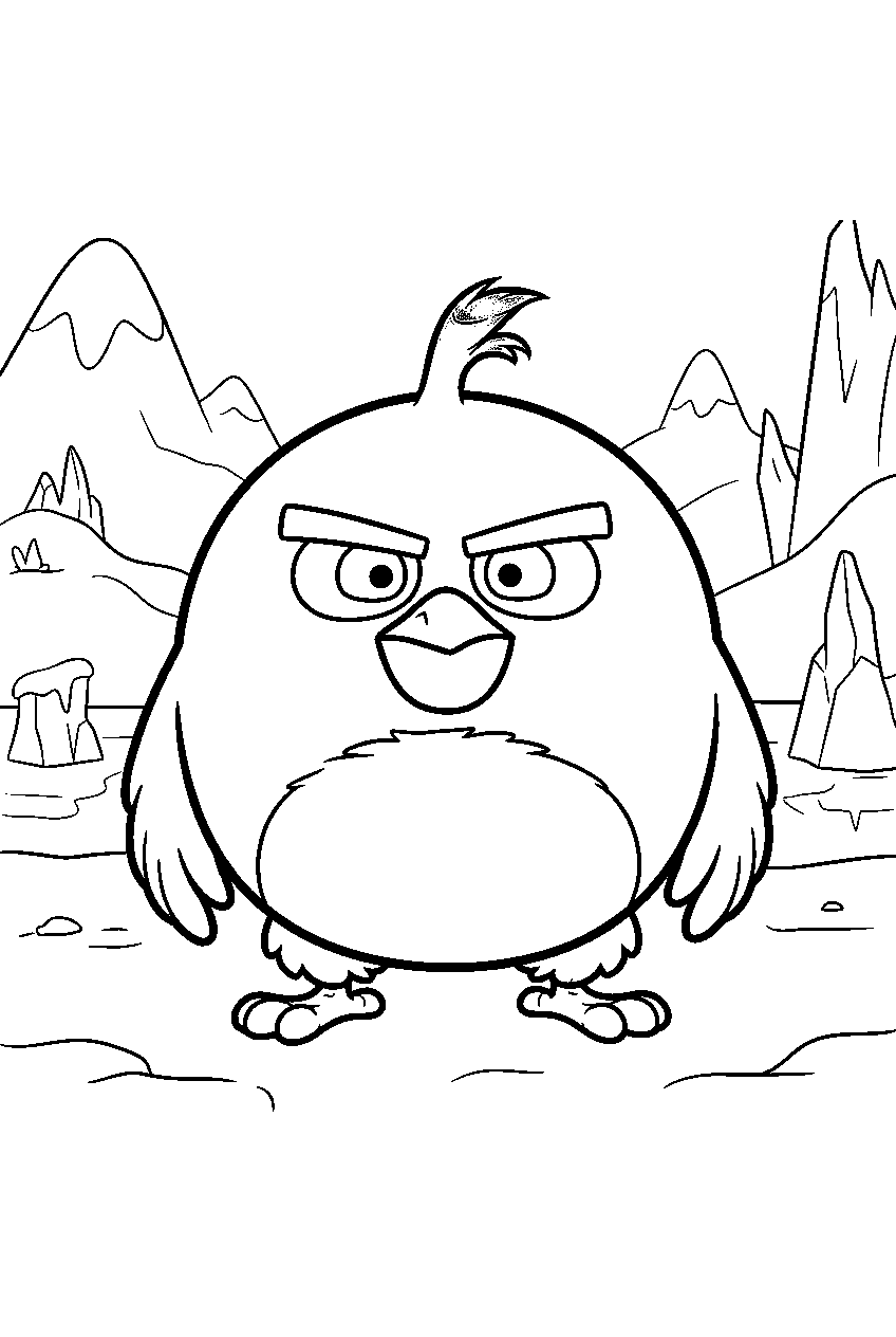 angry birds bomb in frozen valley line art