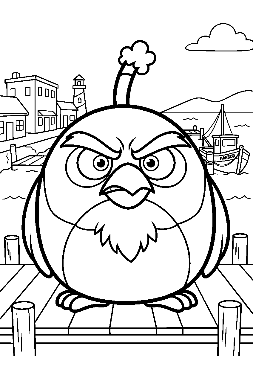 angry birds bomb in harbor town line art
