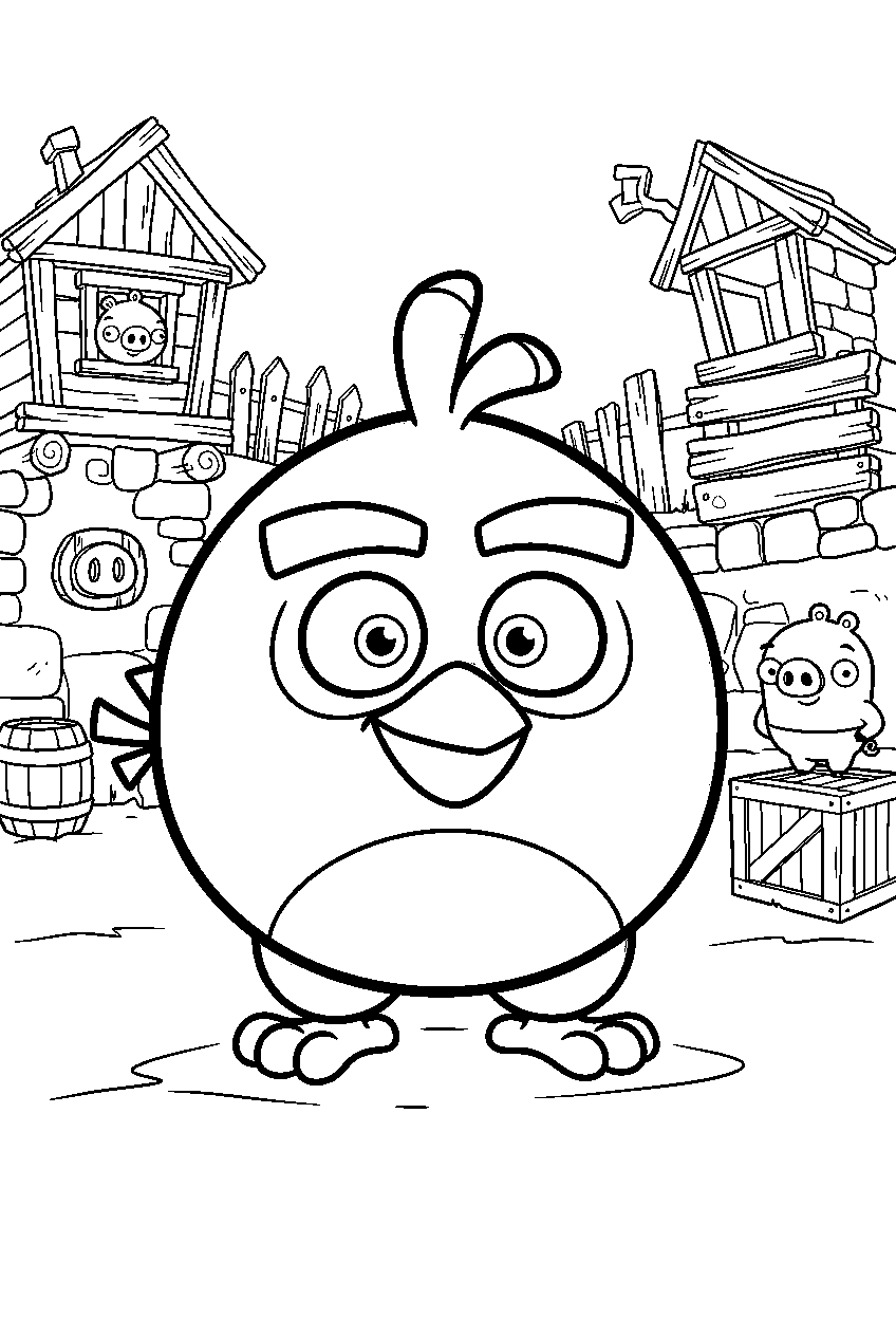 angry birds bomb in piggy village line art
