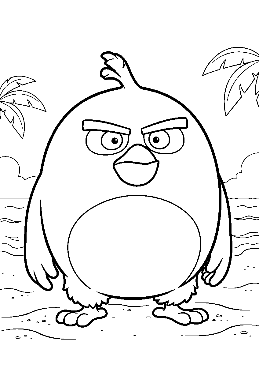 angry birds bomb on sandy beach line art