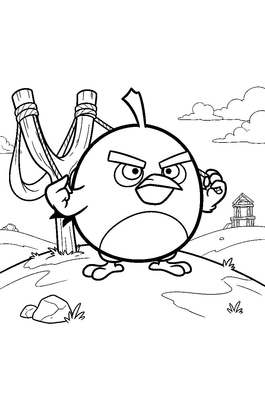 angry birds bomb on slingshot hill line art