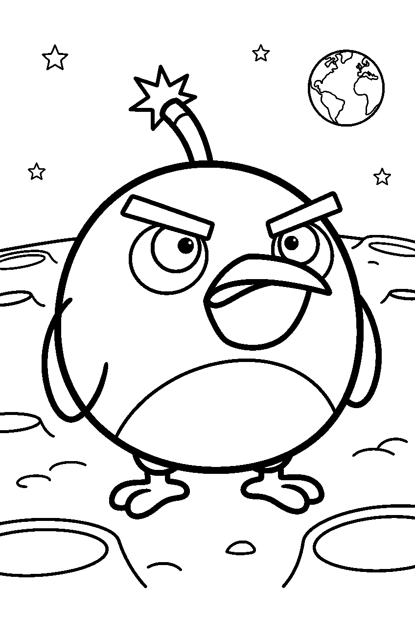 angry birds bomb on the moon line art